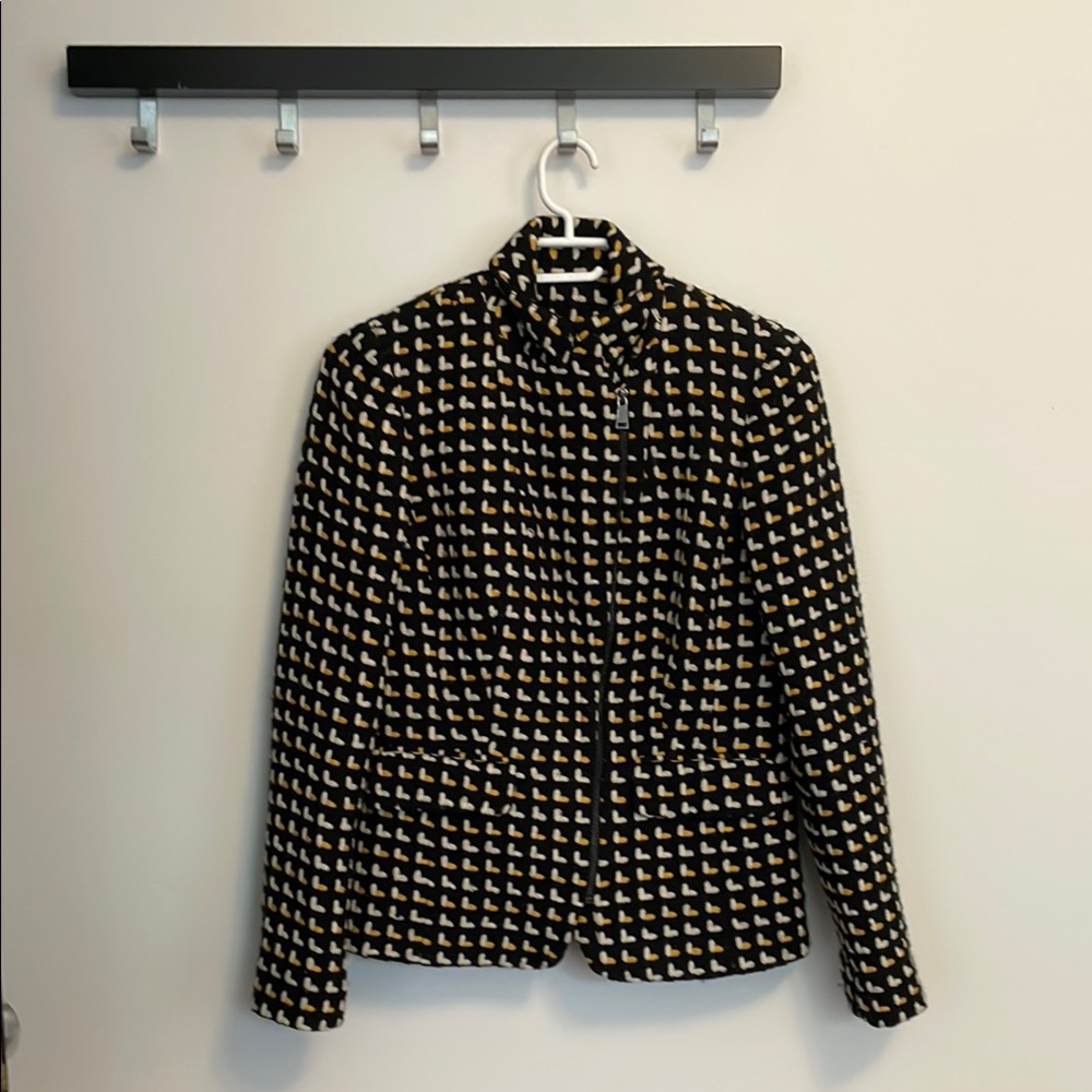 Black, Yellow and White Blazer, asymmetrical zipper